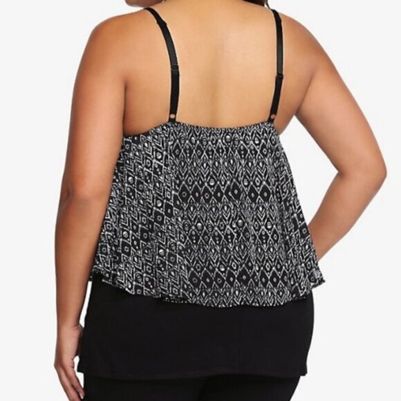 TORRID 3 Plus Size Skull Ikat Print Double Layered Cami Black Cream Tank Top 3X - Picture 3 of 16